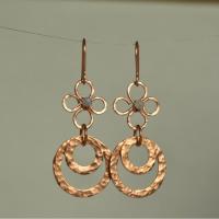 Blue Lace Agate & Hammered Copper Fleur Links Dangle Earrings