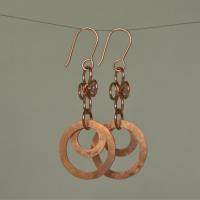 Blue Lace Agate & Hammered Copper Fleur Links Dangle Earrings