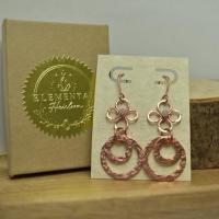 Blue Lace Agate & Hammered Copper Fleur Links Dangle Earrings