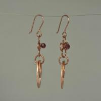 Garnet & Hammered Copper Fleur Links Dangle Earrings