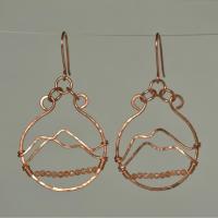 Sunstone & Hammered Copper Mountainscape Dangle Hoop Earrings