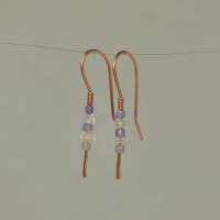 Minimalist Natural Herkimer Diamond and Tanzanite Hammered Copper Earrings