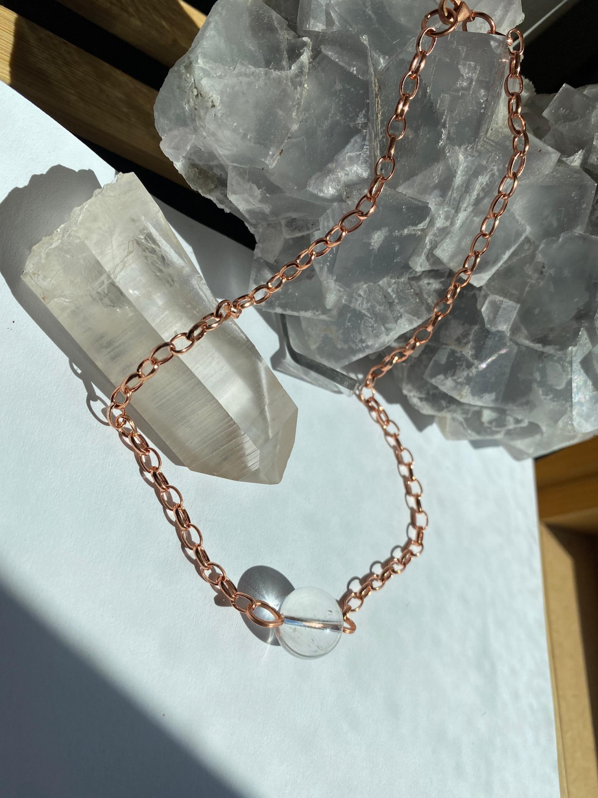 Optical Quartz Sphere Copper Choker Necklace