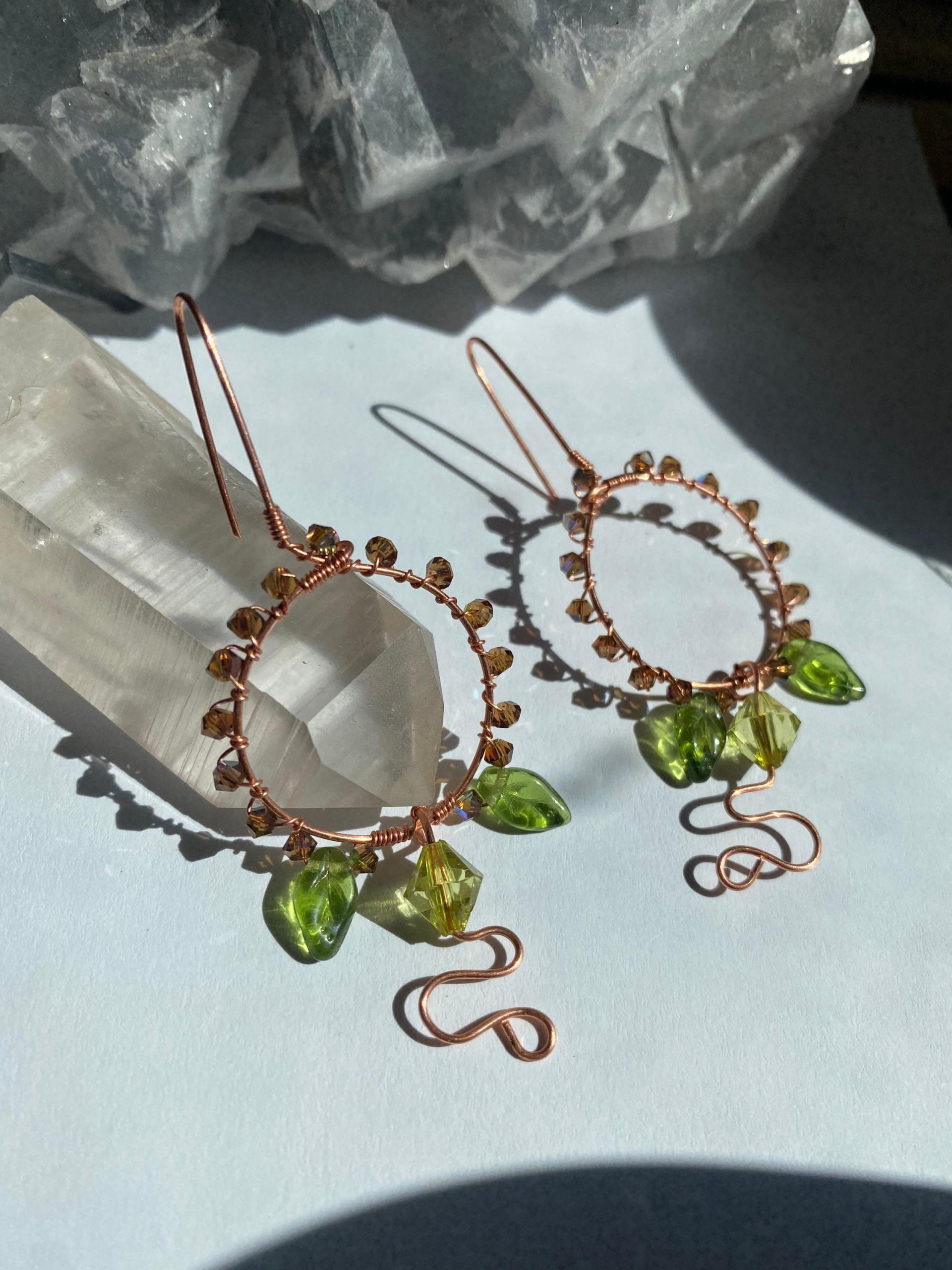 Leafy Crystal Copper Earrings