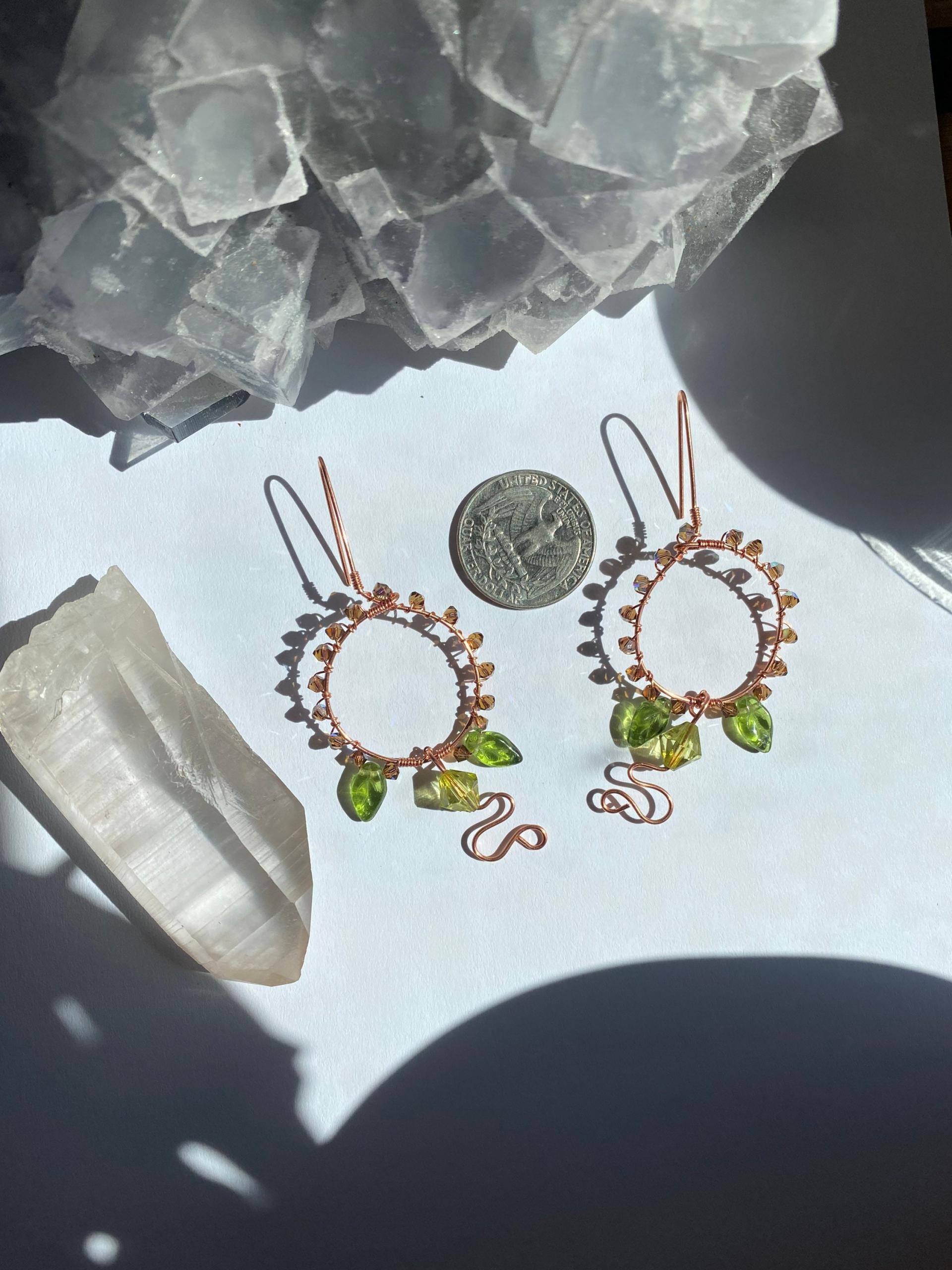 Leafy Crystal Copper Earrings