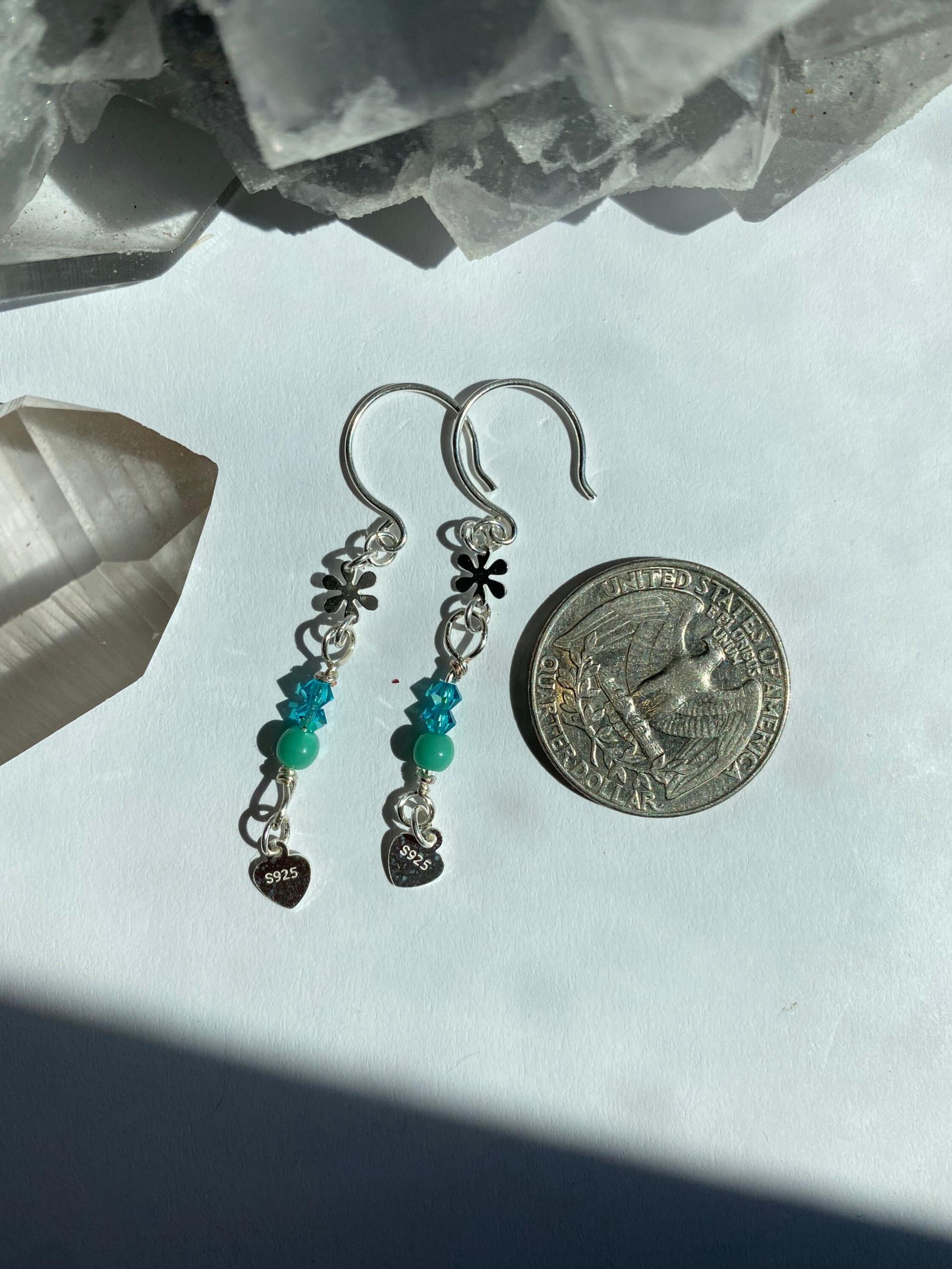 Teal Crystal Flower .925 Silver Earrings | Spring Fever Collection