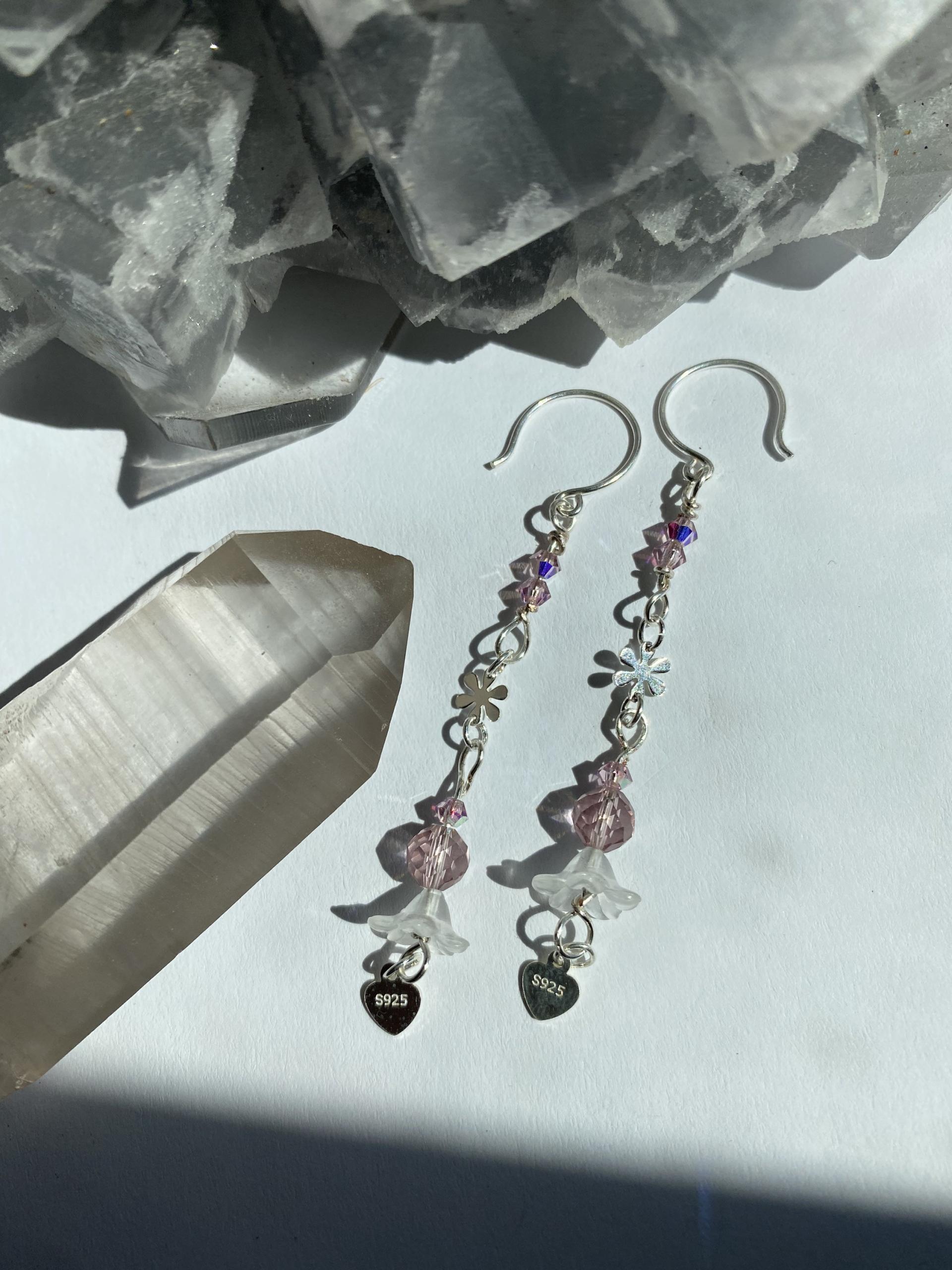 Lavender Crystal Flower .925 Silver Earrings | Spring Fever Collection