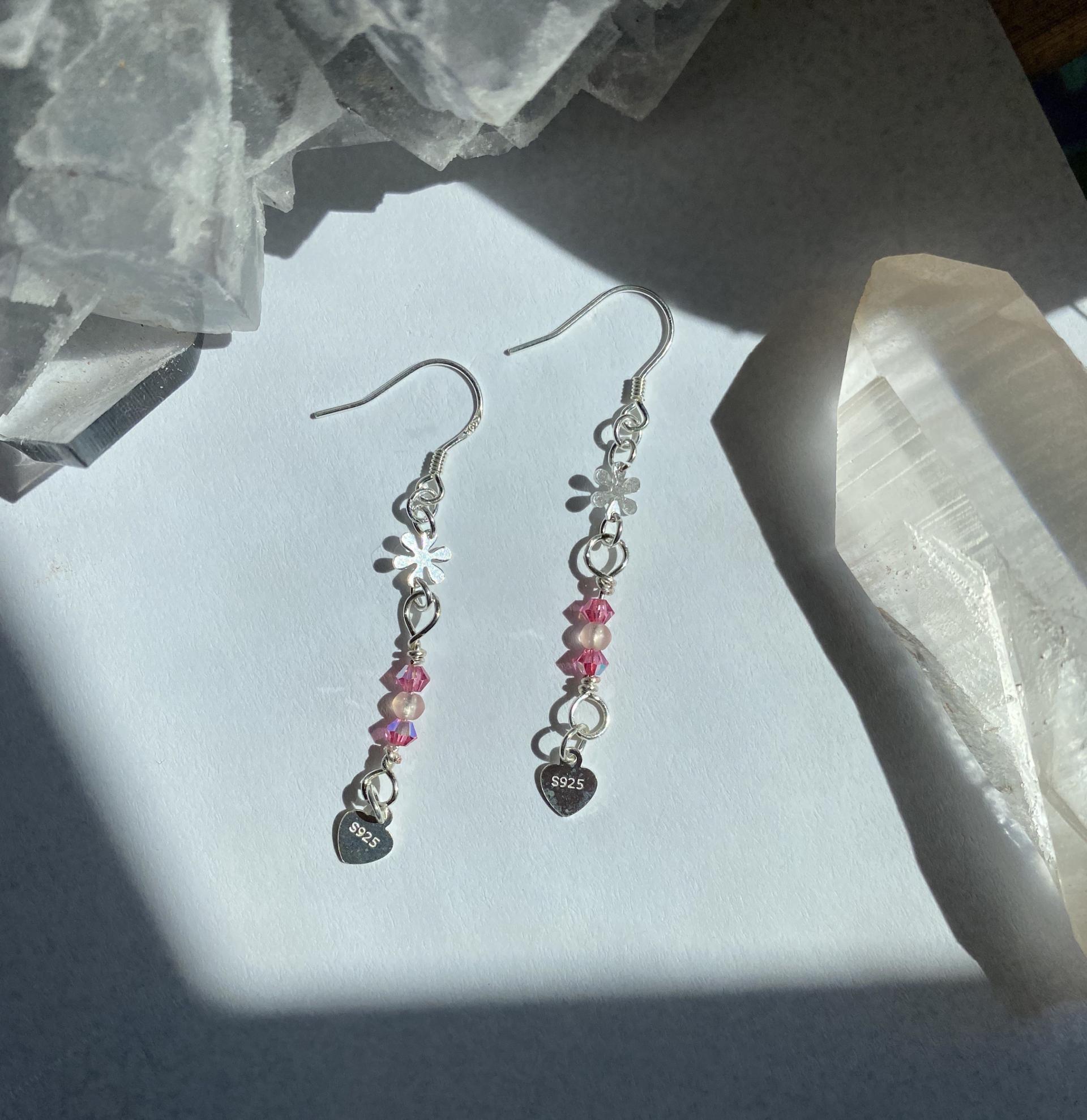 Pink Crystal Flower .925 Silver Earrings | Spring Fever Collection