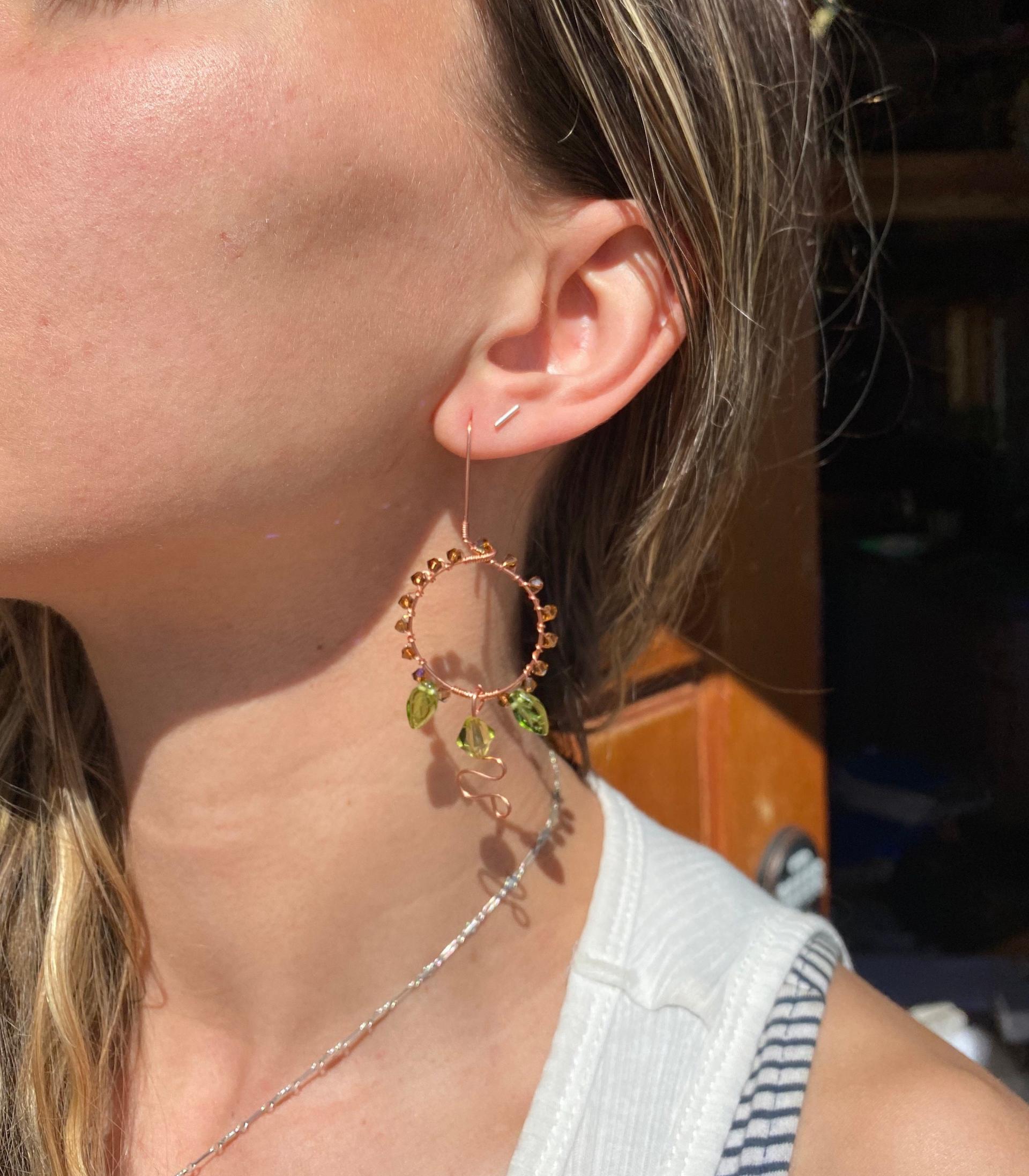 Leafy Crystal Copper Earrings