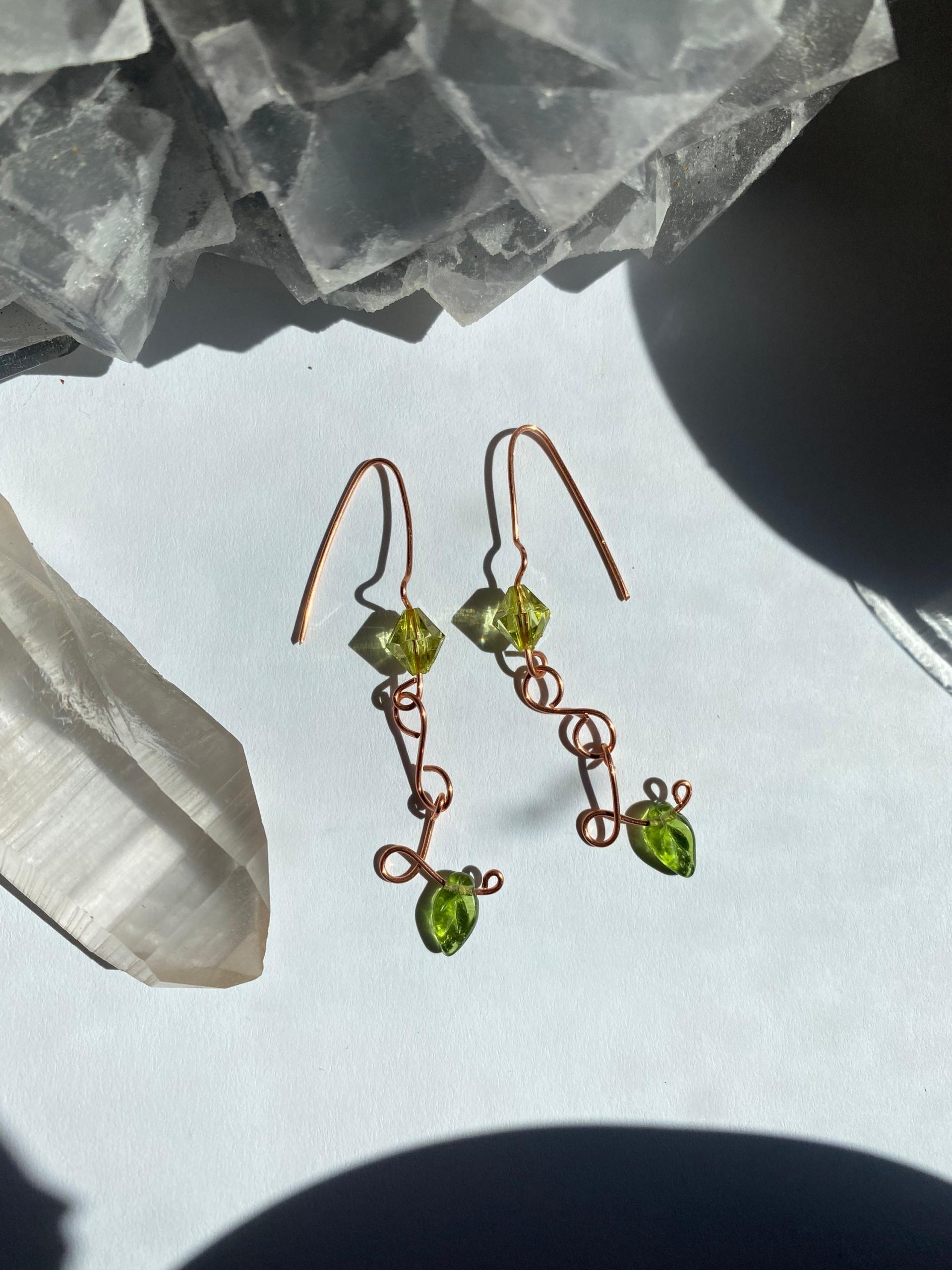 Crystal Leaf Copper Earrings