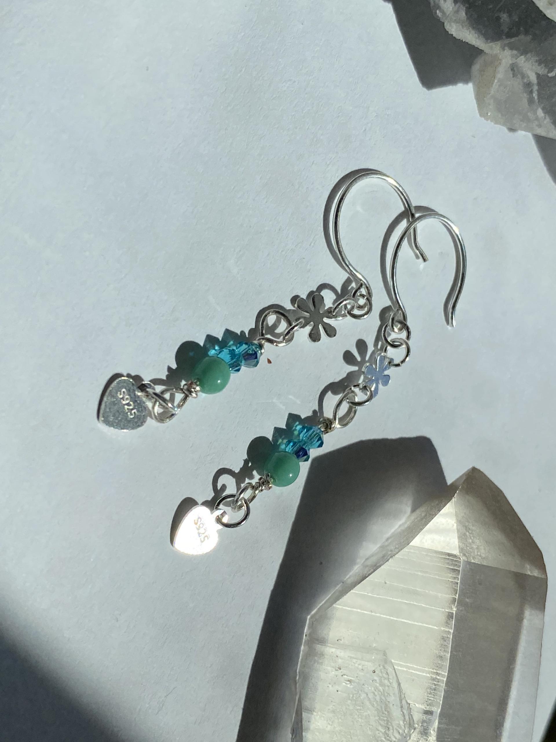 Teal Crystal Flower .925 Silver Earrings | Spring Fever Collection