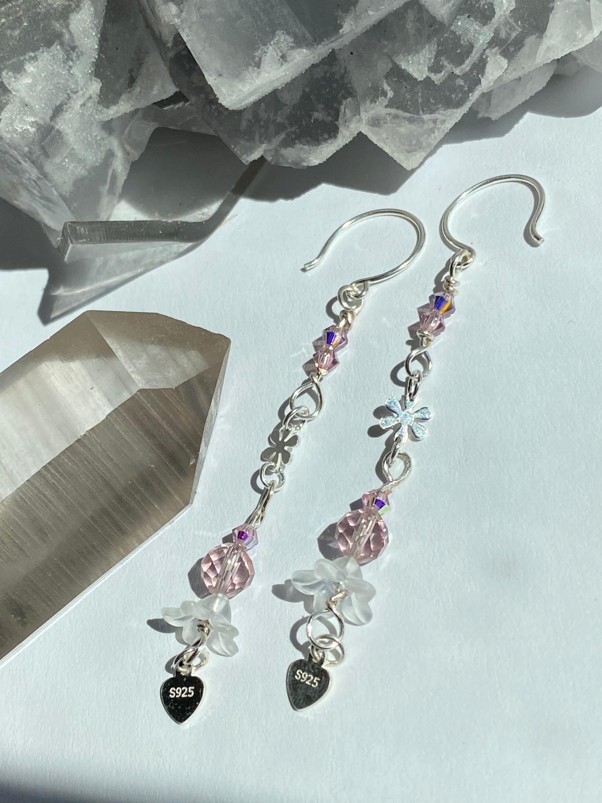 Lavender Crystal Flower .925 Silver Earrings | Spring Fever Collection
