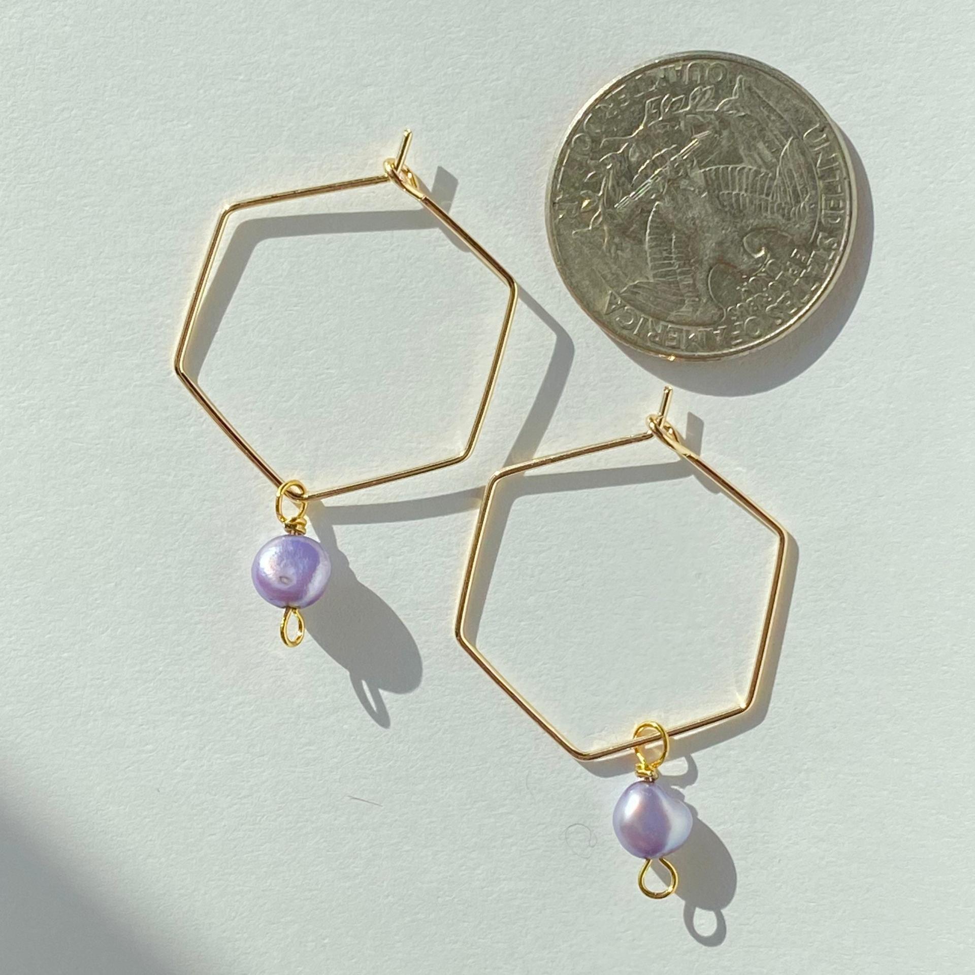 Purple Freshwater Pearl Hexagon Dangle Hoops