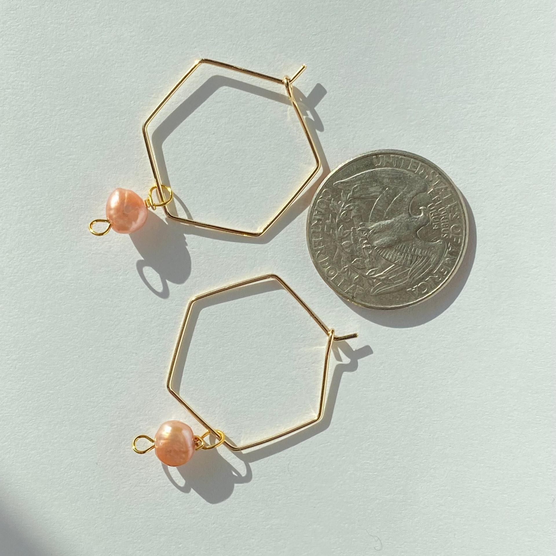 Pink Freshwater Pearl Hexagon Dangle Hoops