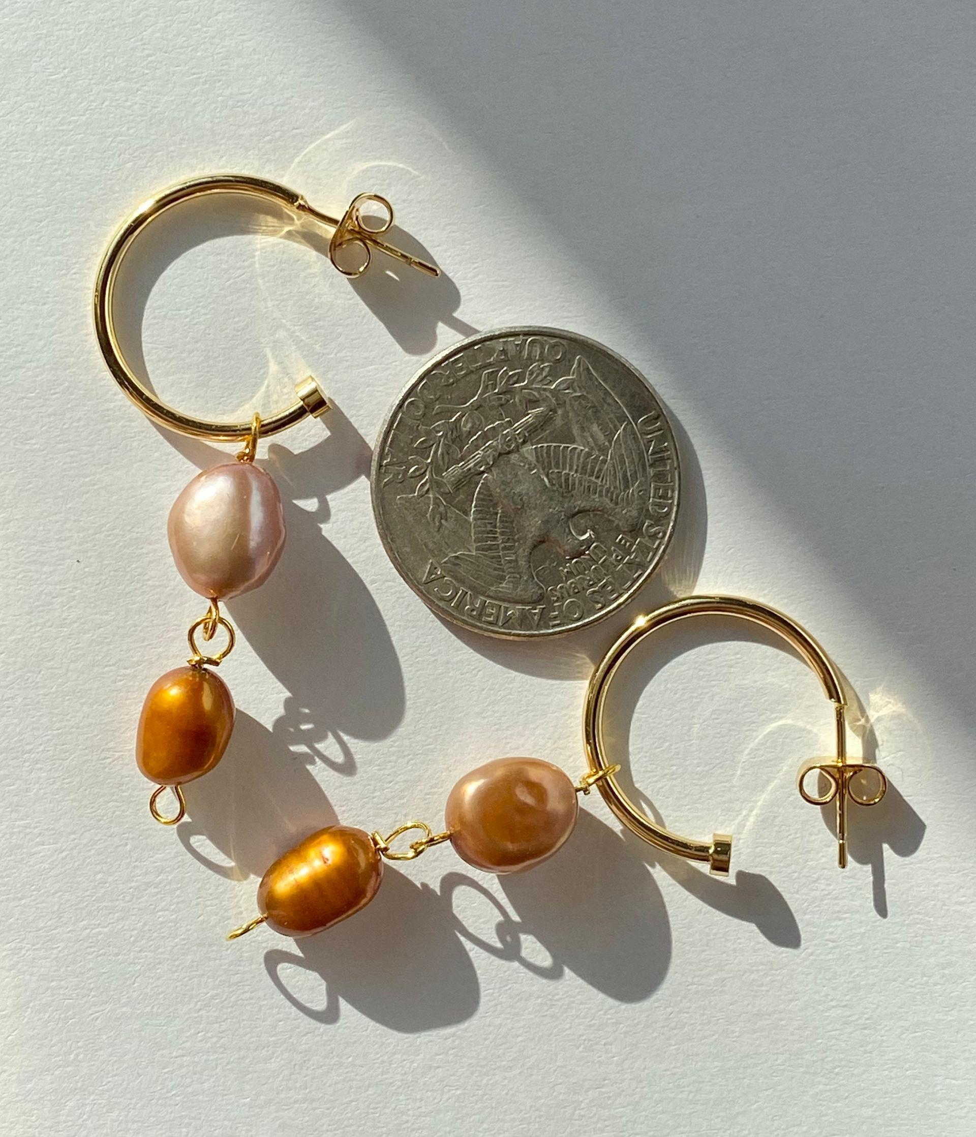 Peach & Orange Pearl Dangle Hoops