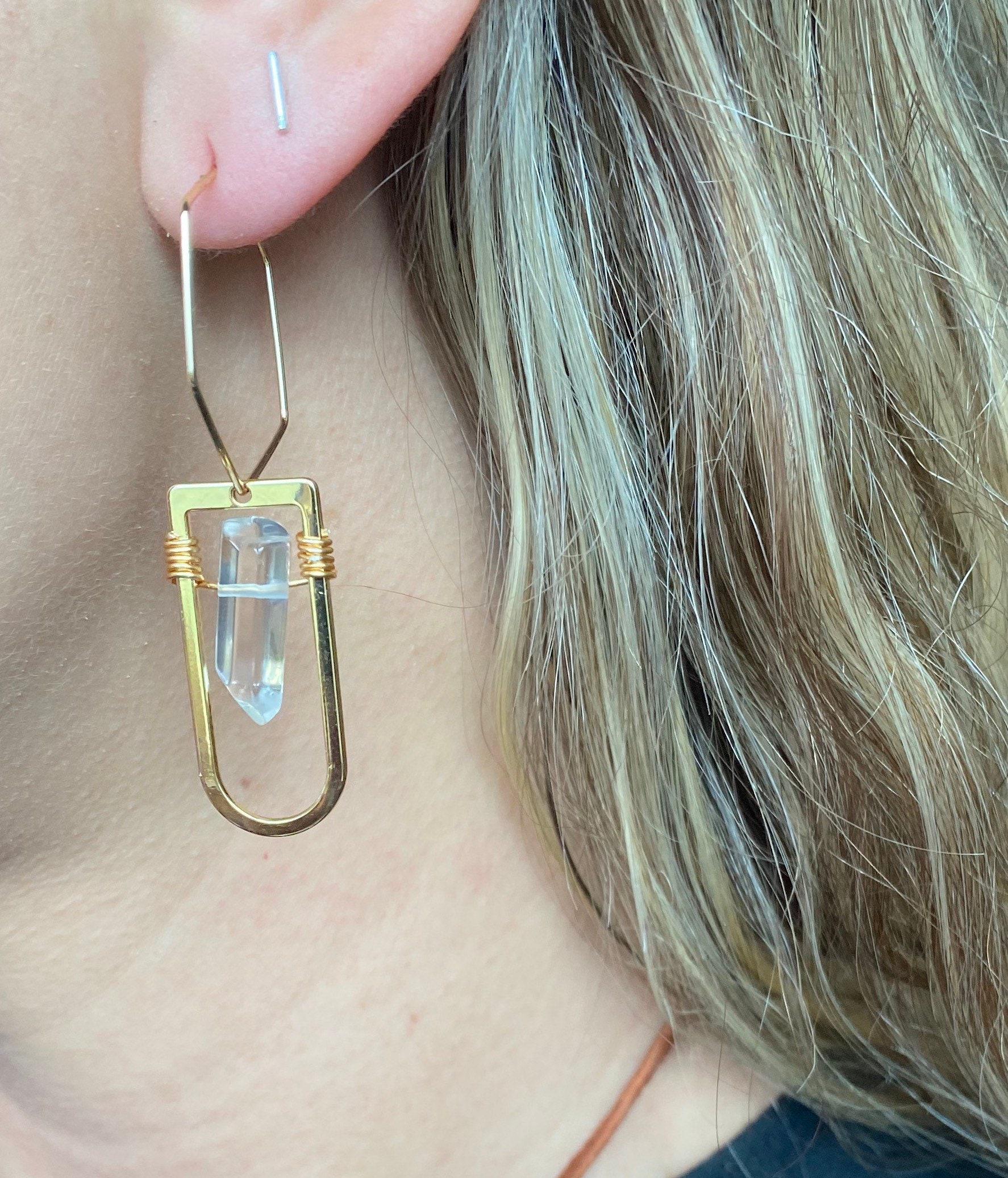 Quartz Gold Hexagon Hoops