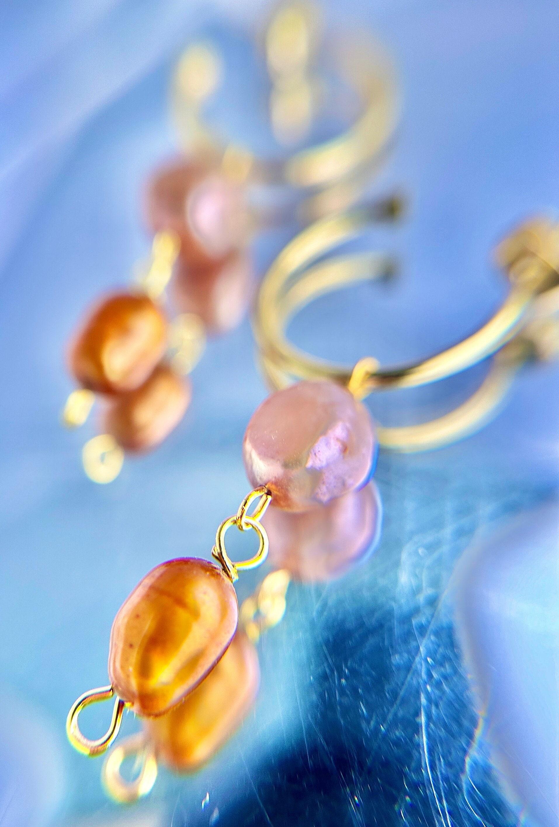 Peach & Orange Pearl Dangle Hoops