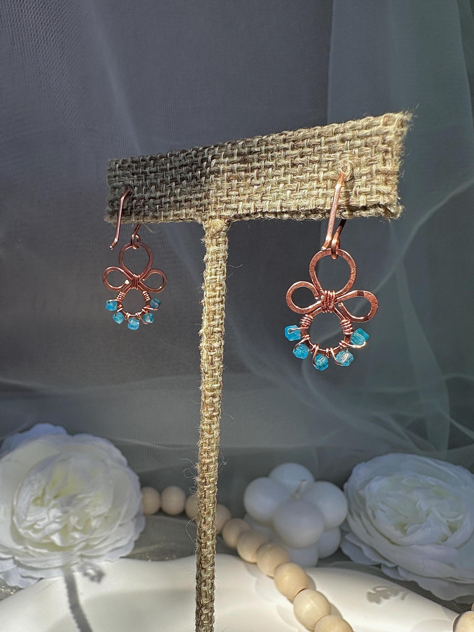 Natural Apatite Hammered Copper Fleur Earrings