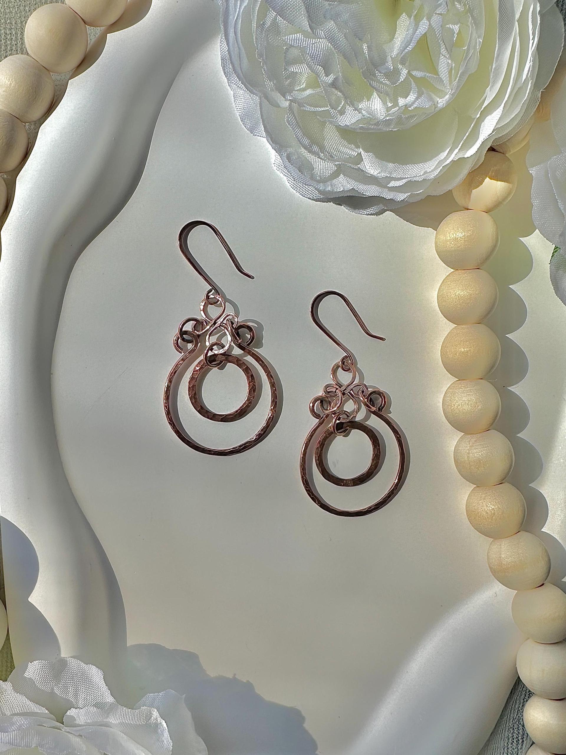 Oxidized Hammered Copper Dangle Earrings