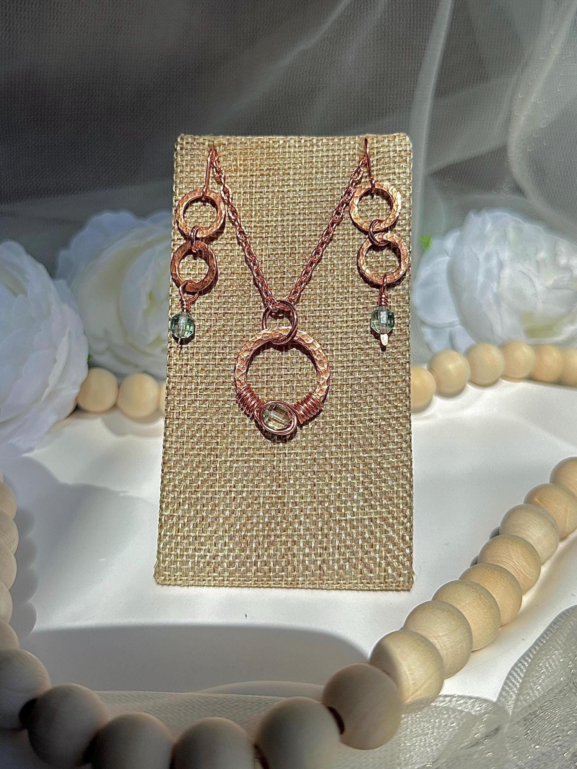 Handmade Fluorite Hammered Copper Link Necklace and Earrings Set