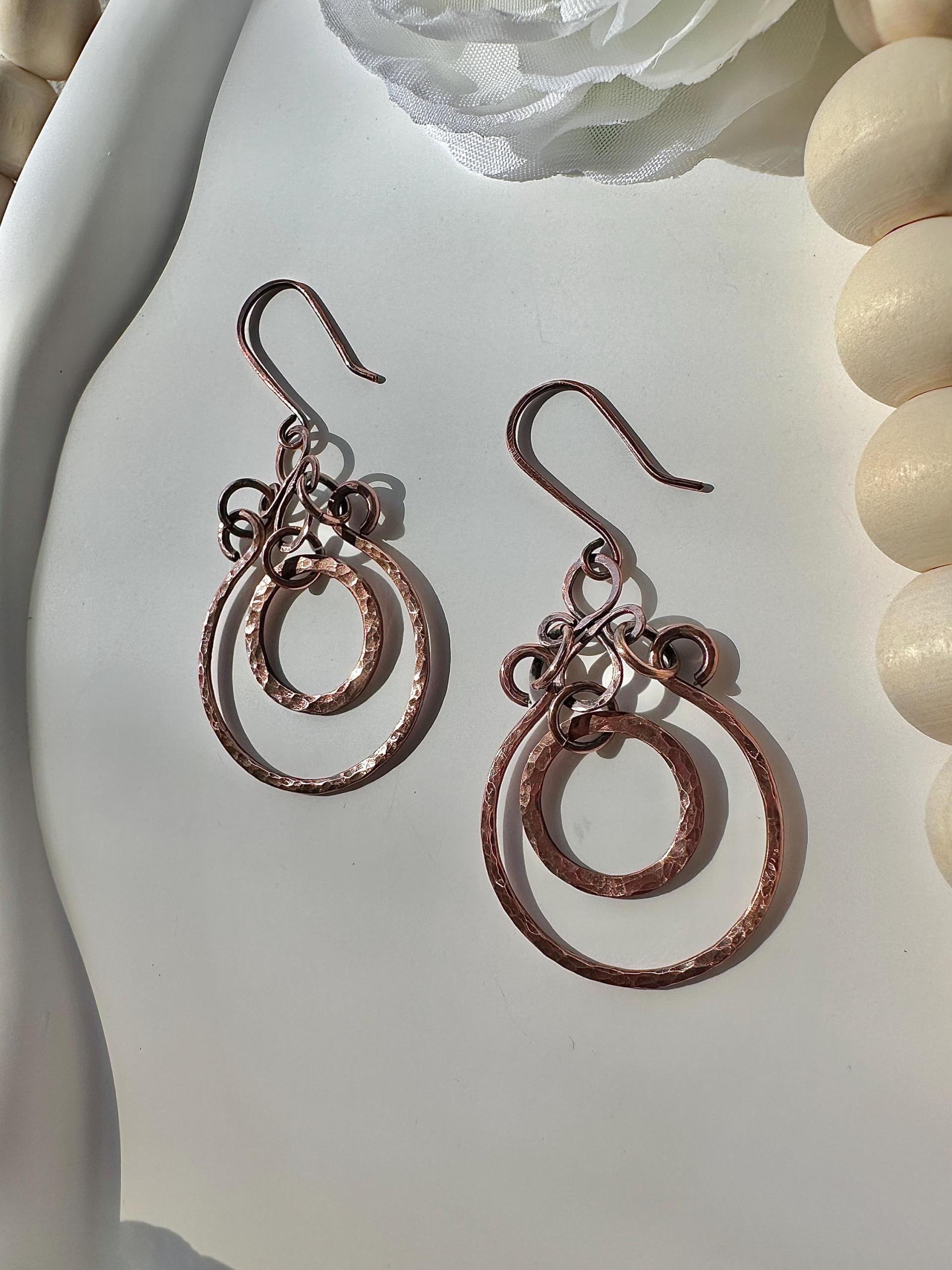 Oxidized Hammered Copper Dangle Earrings