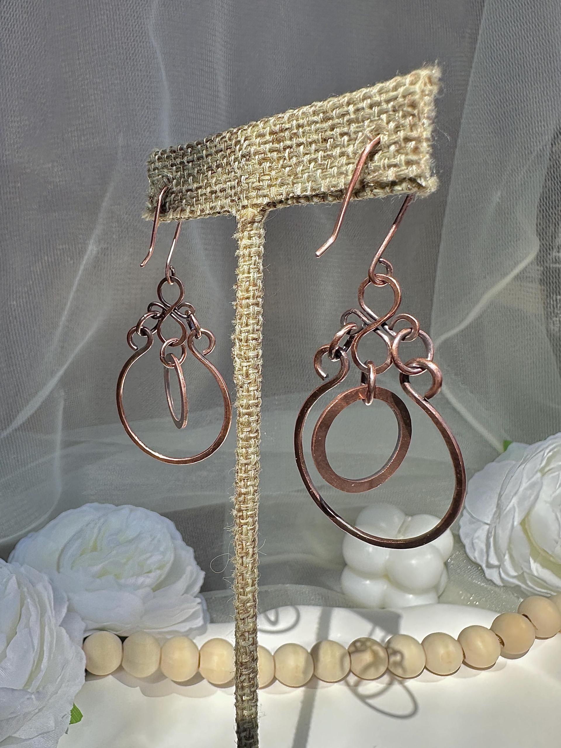 Oxidized Hammered Copper Dangle Earrings