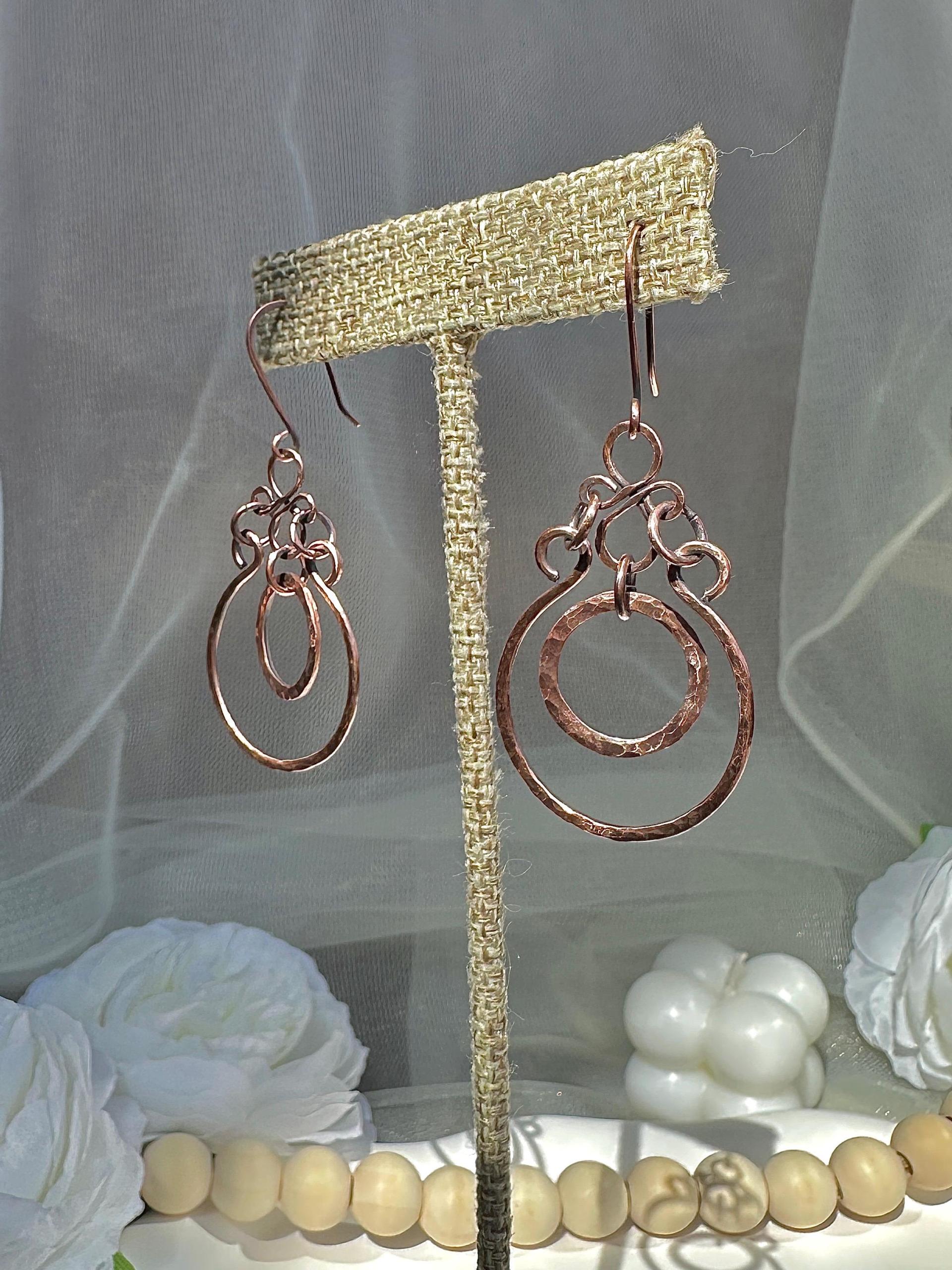 Oxidized Hammered Copper Dangle Earrings