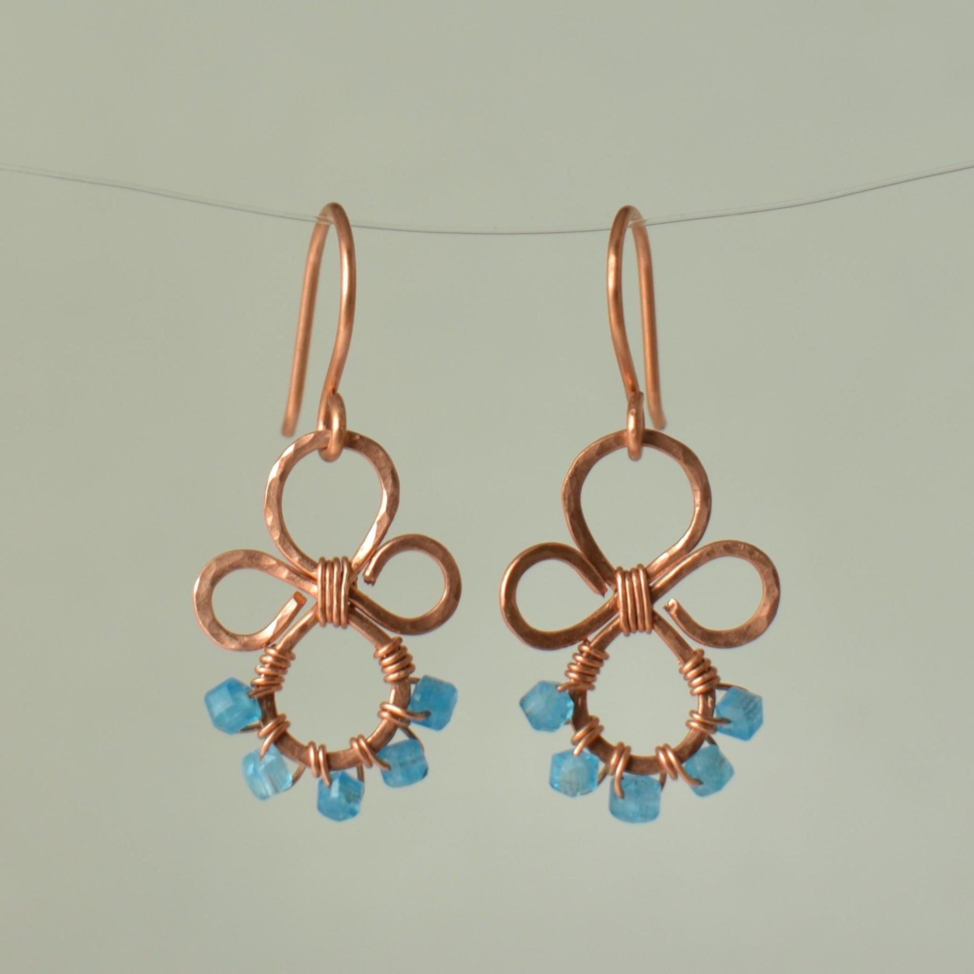 Natural Apatite Hammered Copper Fleur Earrings