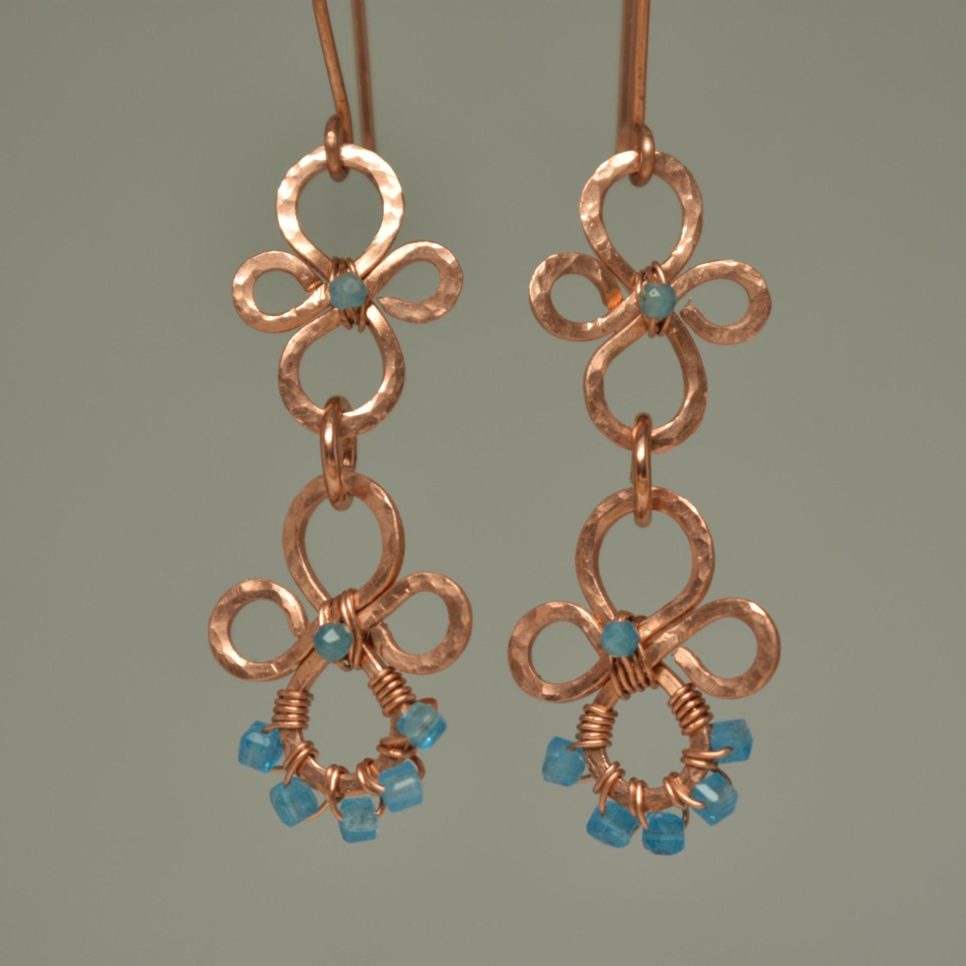 Natural Apatite Hammered Copper Fleur Dangle Earrings