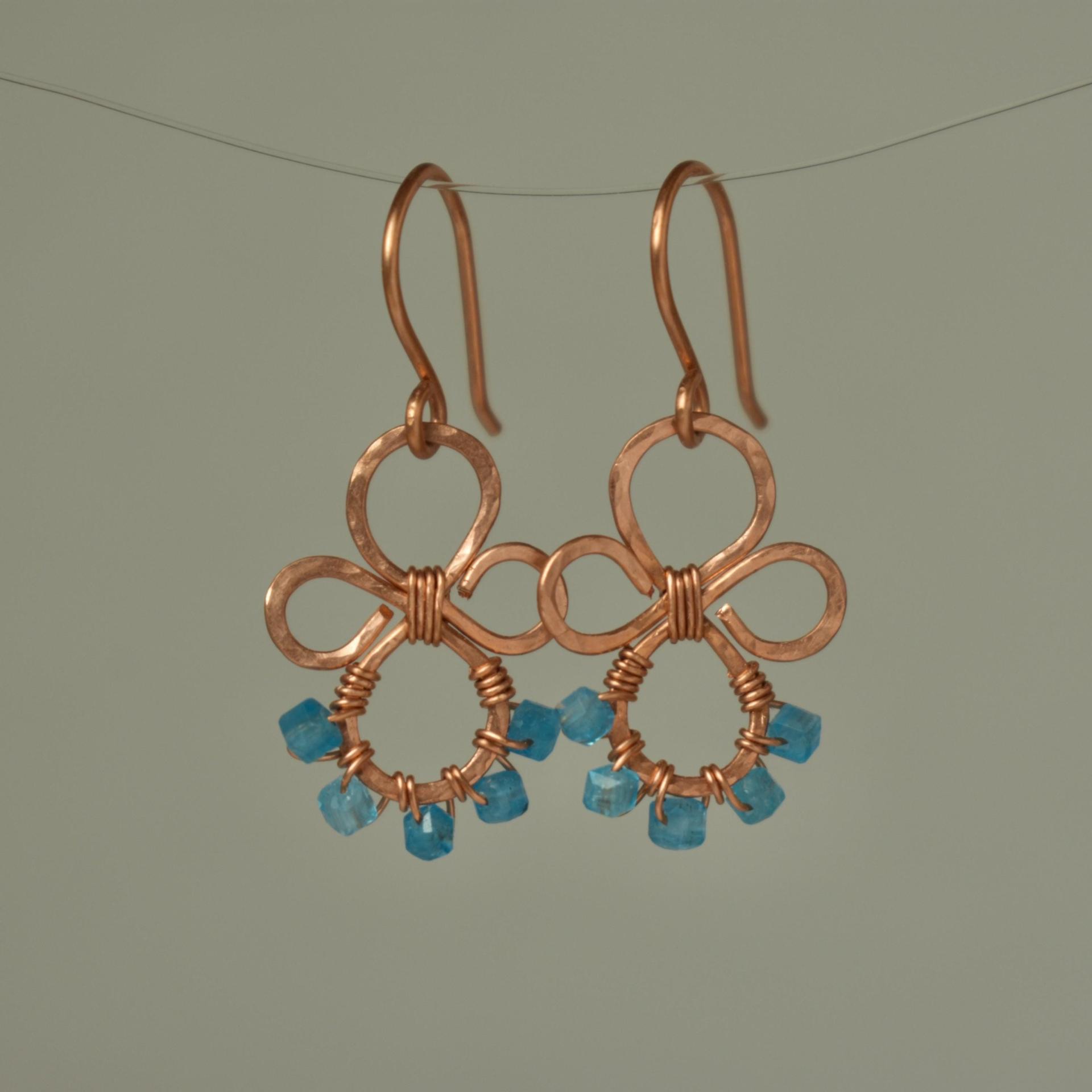 Natural Apatite Hammered Copper Fleur Earrings