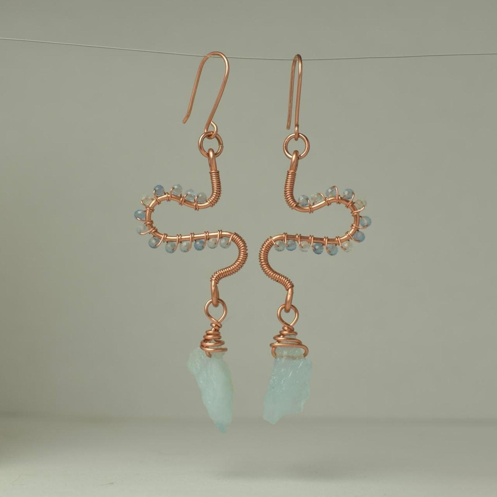 Aquamarine & Copper | Eclectic Freeform Dangle Earrings