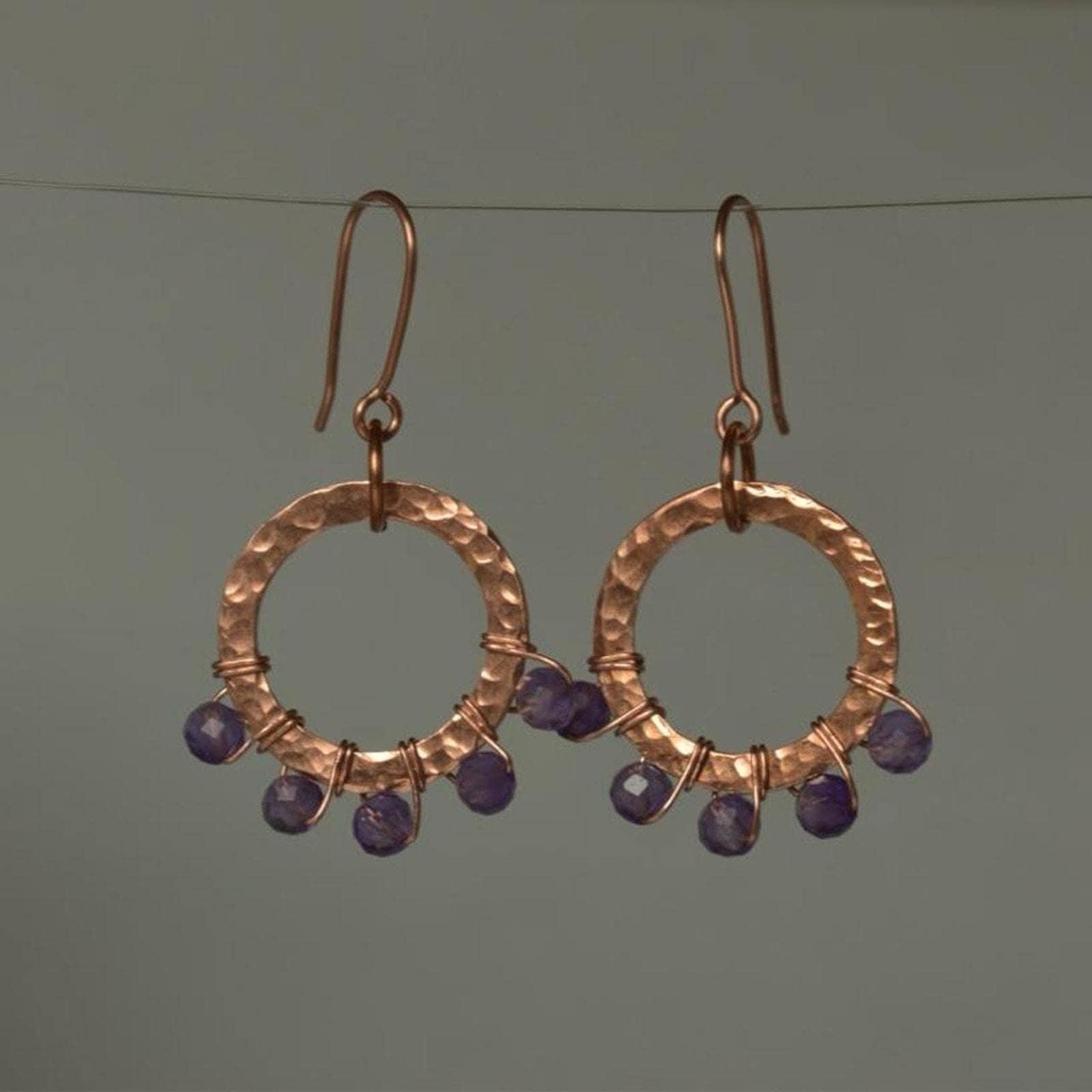 Amethyst & Hammered Copper Beaded Halo Earrings