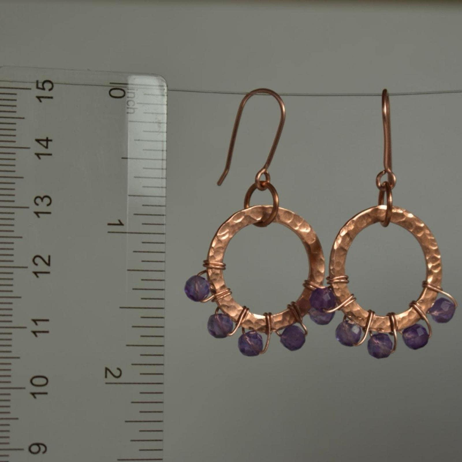 Amethyst & Hammered Copper Beaded Halo Earrings