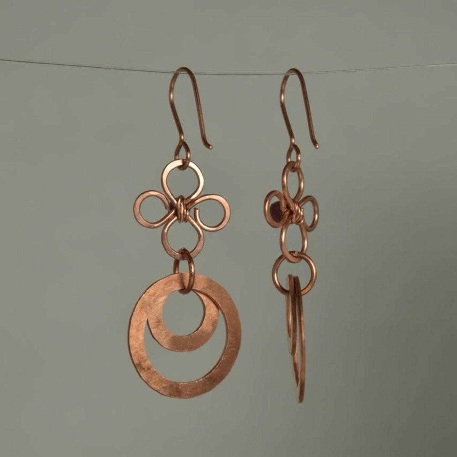 Garnet & Hammered Copper Fleur Links Dangle Earrings