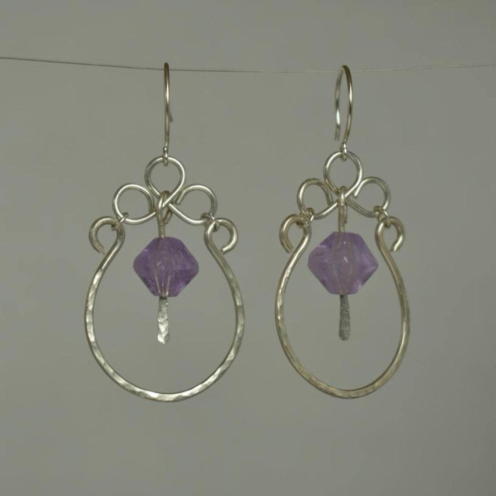 Amethyst & Hammered Sterling Silver Statement Earrings
