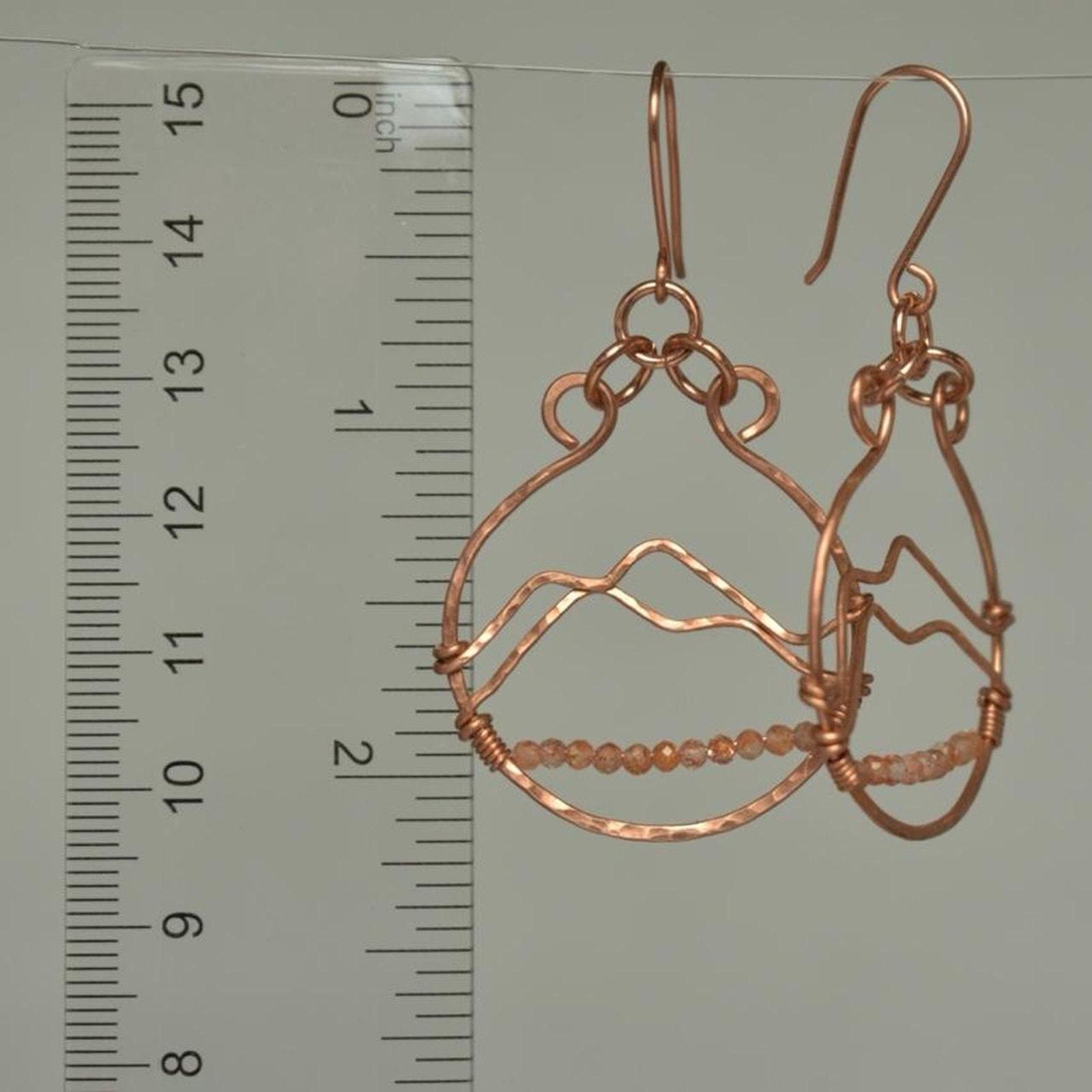 Sunstone & Hammered Copper Mountainscape Dangle Hoop Earrings