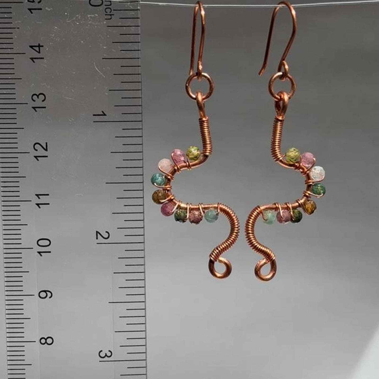 Tourmaline & Copper Eclectic Freeform Shape Earrings