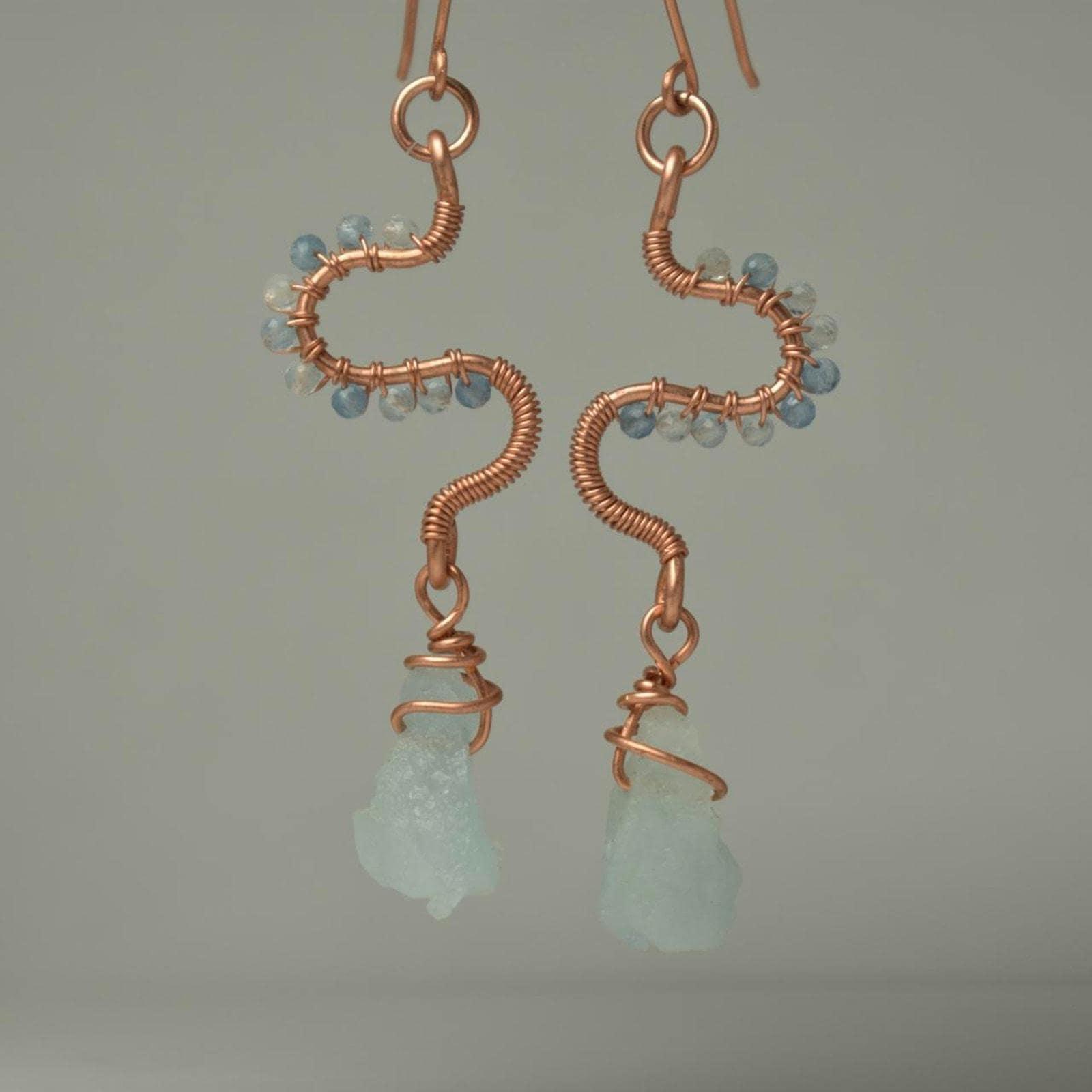 Aquamarine & Copper | Eclectic Freeform Dangle Earrings