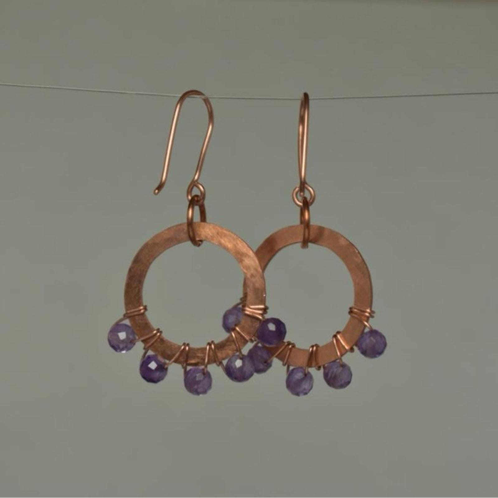 Amethyst & Hammered Copper Beaded Halo Earrings