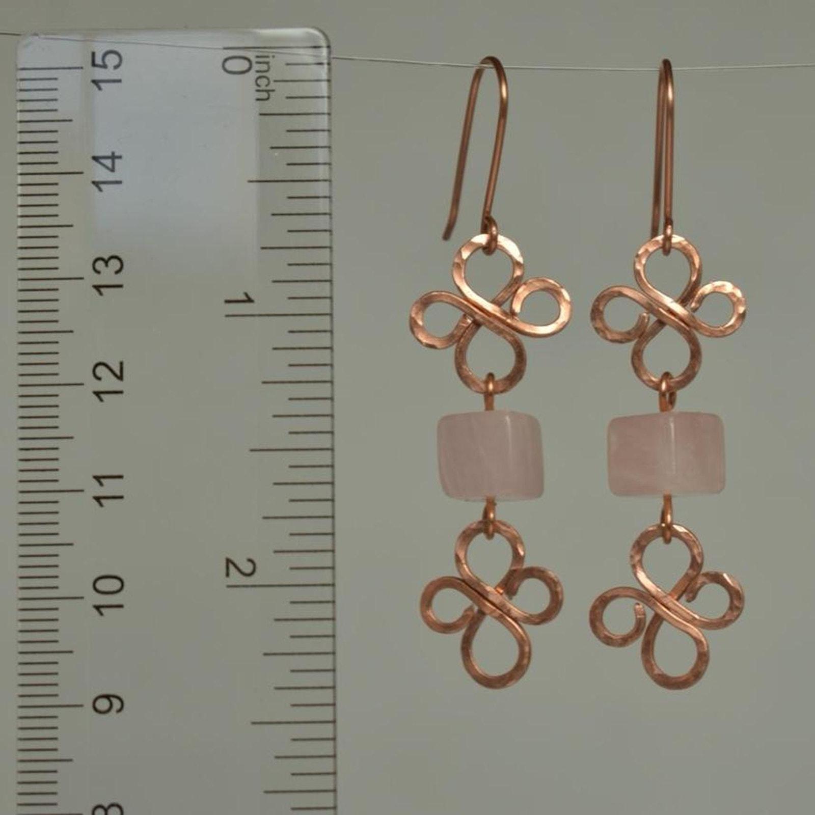 Rose Quartz & Hammered Copper Fleur Dangle Earrings