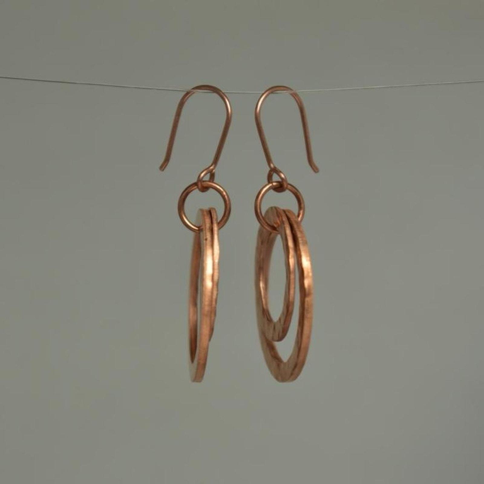 Hammered Copper Circles Dangle Earrings