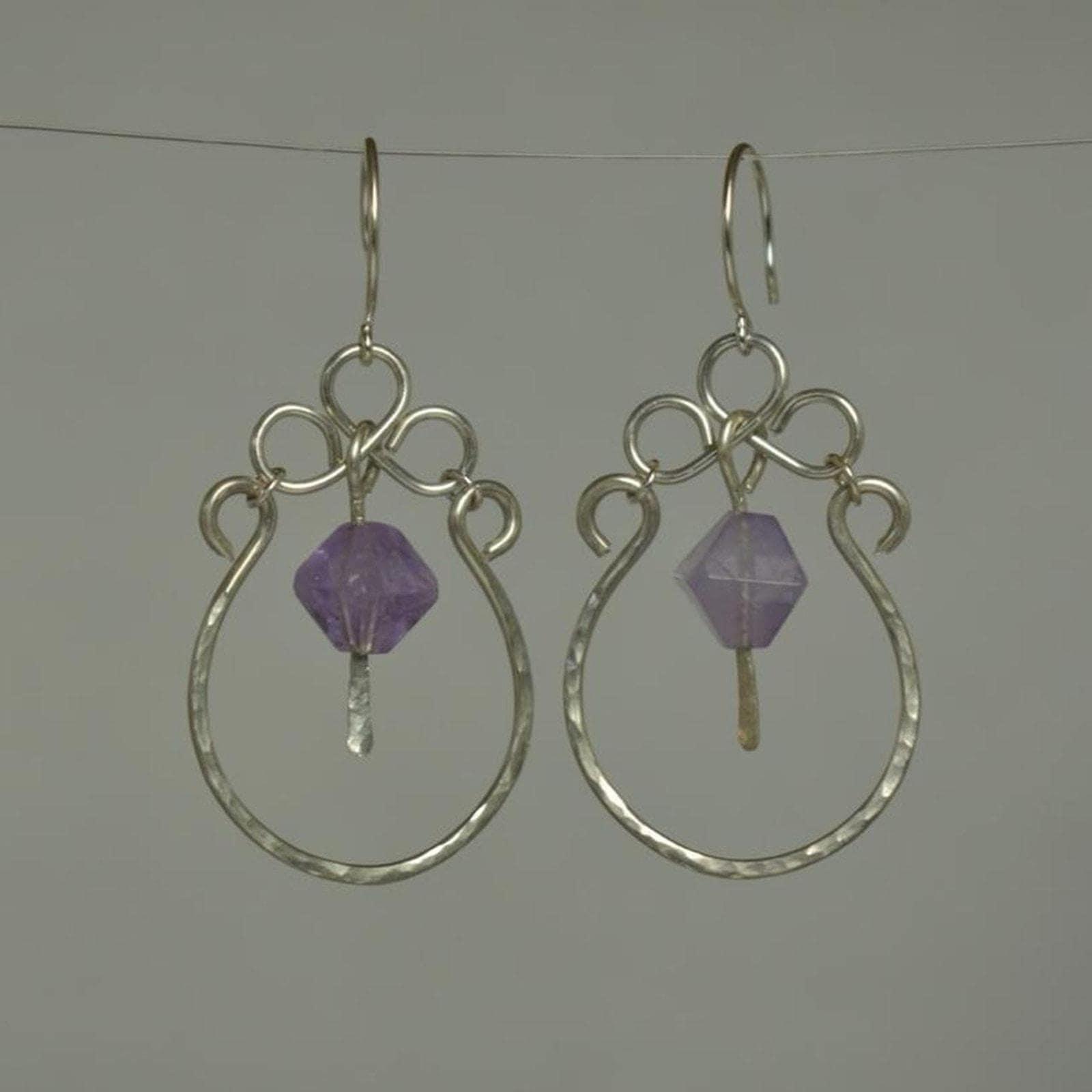 Amethyst & Hammered Sterling Silver Statement Earrings