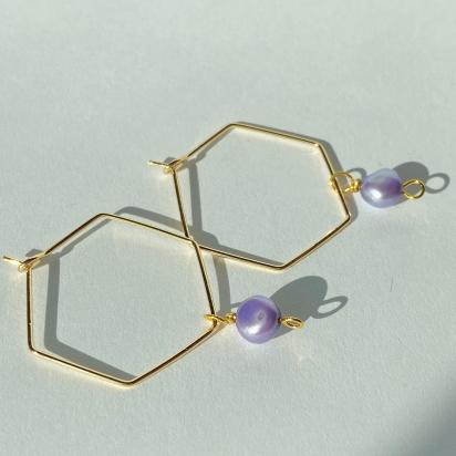 Purple Freshwater Pearl Hexagon Dangle Hoops