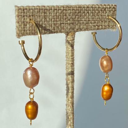 Peach & Orange Pearl Dangle Hoops