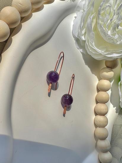 Natural Amethyst Hammered Copper Minimalist Earrings