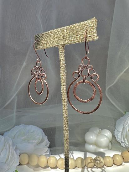Oxidized Hammered Copper Dangle Earrings