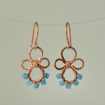 Natural Apatite Hammered Copper Fleur Earrings