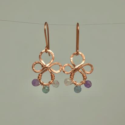 Natural Rainbow Fluorite Hammered Copper Fleur Earrings