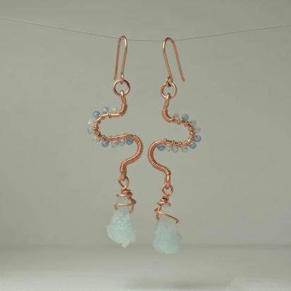 Aquamarine & Copper | Eclectic Freeform Dangle Earrings