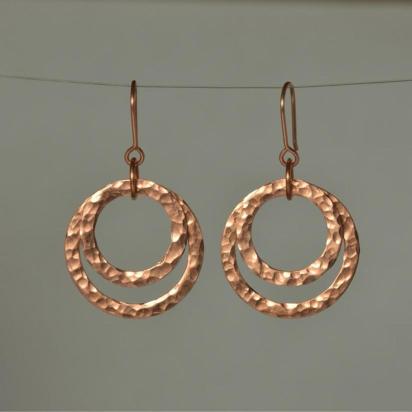 Hammered Copper Circles Dangle Earrings